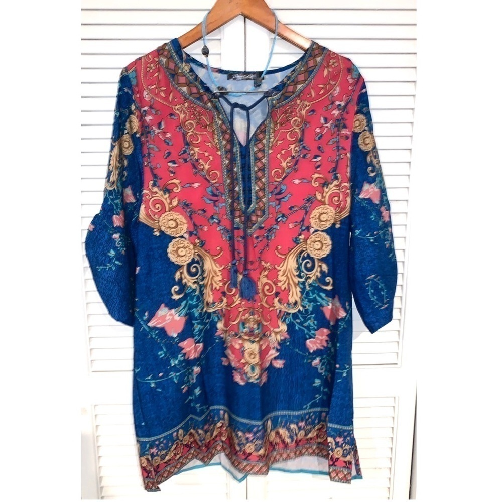 Colorful Urban Coco Boho Shift Dress 3/4 Sleeve Womens XL NWOT - Picture 2 of 5